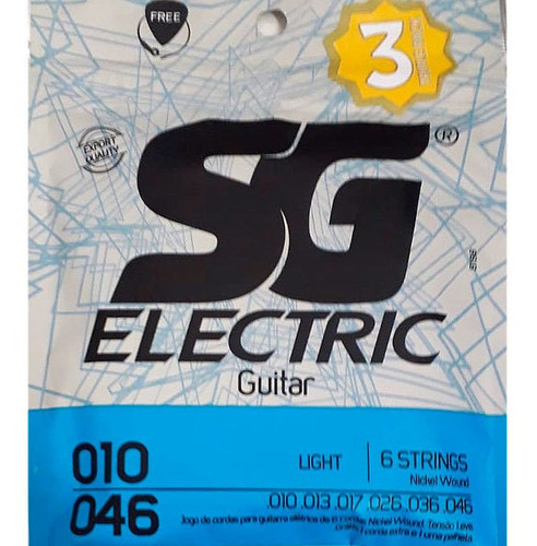 Corda Para Guitarra 010 Niquel Light Pacote Com 3 Jogos Sg