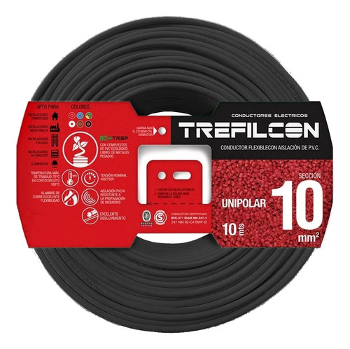 Cable Unipolar Normalizado Trefilcon 50 Mt - 10 Mm - Negro