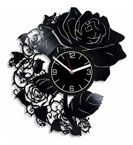 Flores Disco De Vinilo Reloj De Pared Decoración Natur...