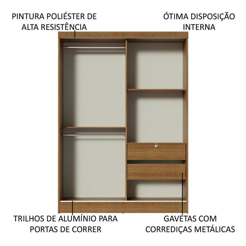 Guarda-roupa Solteiro Madesa Luke 2 Portas Correr De Madeira Cor Rustic