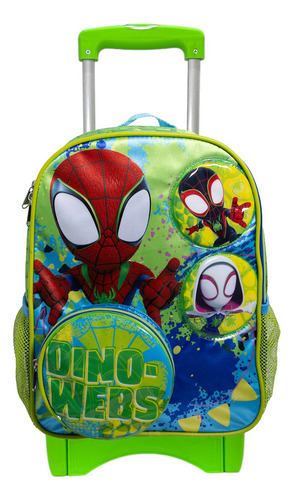 Mochila Spidey Original Marca Ruz Kinder Con Ruedas Verde Liso