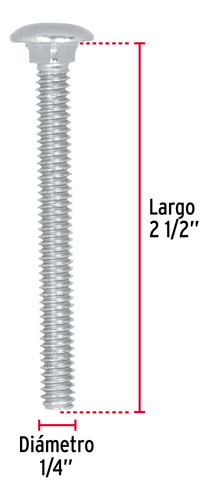 Tornillo Tipo Coche 1/4 X 2.5´ Redondo Metal Auto 50pz 44716