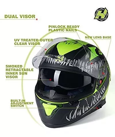 Hax - Casco integral de motocicleta y de moto de calle con doble aleta  trasera y Pinlock Ready, ligero y duradero para adultos, aprobado por el DOT