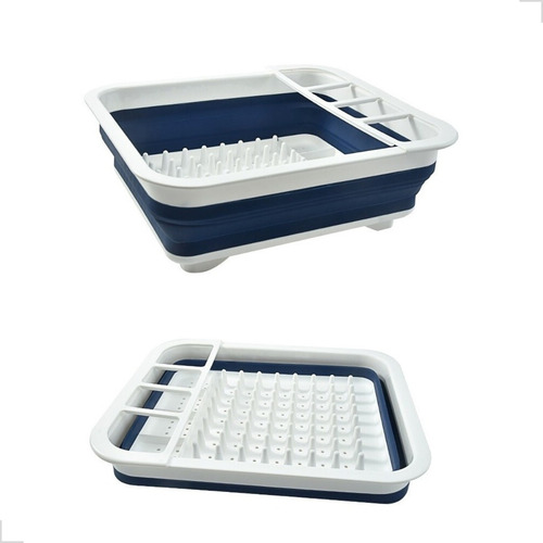 Escorredor Louças Prato Talheres Silicone Retrátil Dobrável Cor Azul