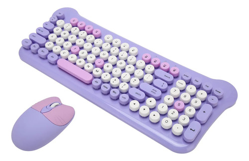 Kit Teclado Mouse Inalámbrico Español Qwerty Gatito Kawaii Violeta Violeta
