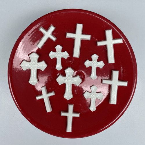 5 Forma Acetato Chocolate Confeiteiro Aplique Cruz Religioso Cor Prateado