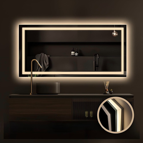 Espelho Retangular Horizontal Jateado Com Led Touch 50x70