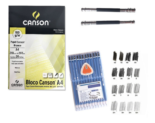 Lapiz Graduado  X12 + Block Canson A4 + 2 Extensores