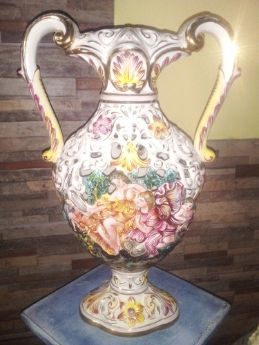 Jarron Antiguo Anfora Porcelana Capodimonte 40 Cm