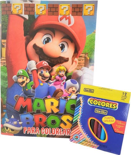 Libro Para Colorear Mario Bros Peach + Lapices De Colores