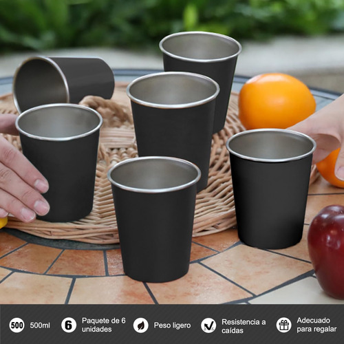 Vasos De Acero Inoxidable Apilable 500ml 6pcs, Easytao Taza