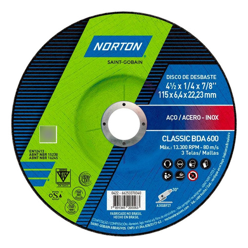 Disco Desbaste Norton 4.1/2 X 7/8 Da600 66253370340