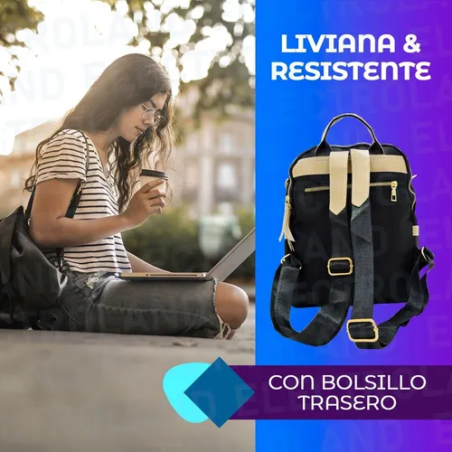 Mochila Mujer Impermeable Urbana Liviana Reforzada Poliester