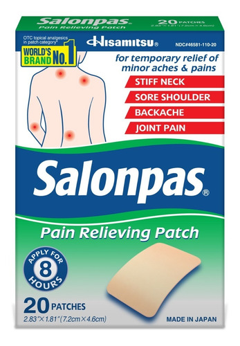 20 Parches Analgesicos 7.2 X 4.6 Cms Salonpas 