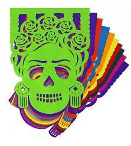 6 Tiras De Papel Frida Khalo Calaveras Grande Colores 3.5m