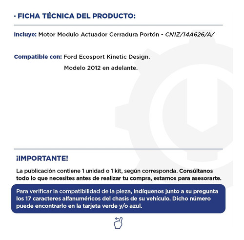 Motor Modulo Actuador Cerradura Portón Ford Ecosport 12+