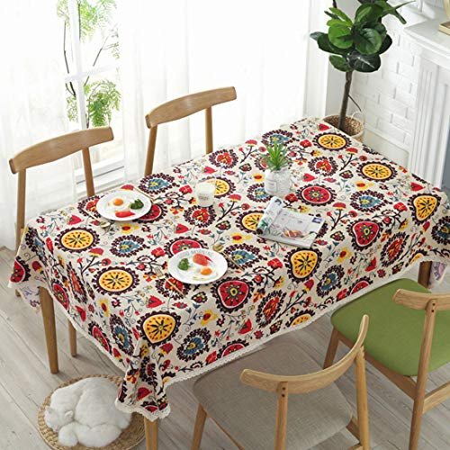 Mantel Vintage Rectangular De Lino Lavable Para Mesa