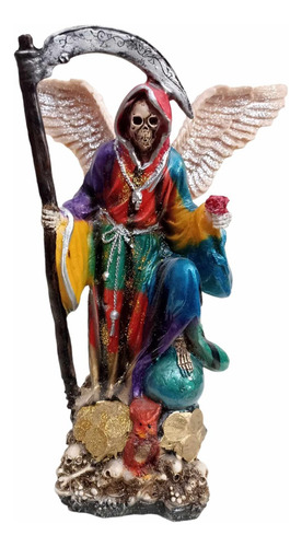 Santa Muerte Arcángel Mil Colores Ritualizada 40 Cm Resina 