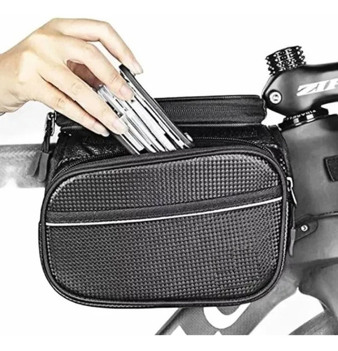 Bolso De Bicicleta Porta Celular Impermeable 2 Compartimento Color Negro