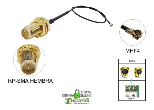 Cable Rpsma Sma Mhf4 Pigtail Hembra Tarjeta Red Antena Wifi