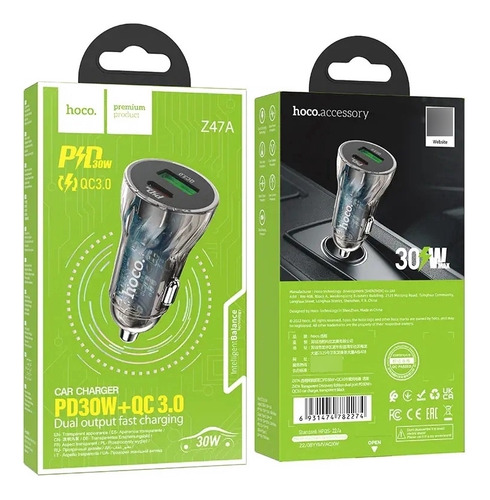 Imagen 2 de 2 de Hoco Cargador Dual Auto Z47a Transparente Pd 30w + Qc3