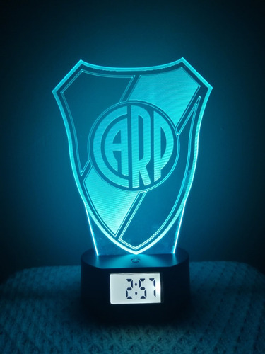Lámpara 3d De River Plate Con Reloj Alarma 7 Col. Led