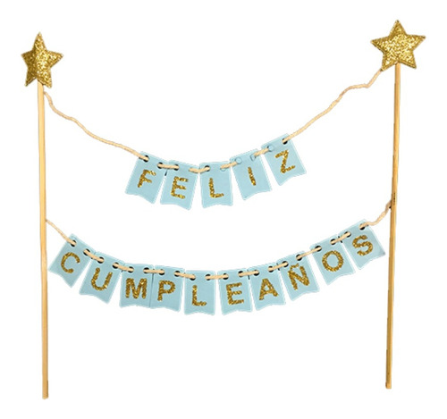 Topper Acrilico Para Torta Feliz Cumpleaños Banderines