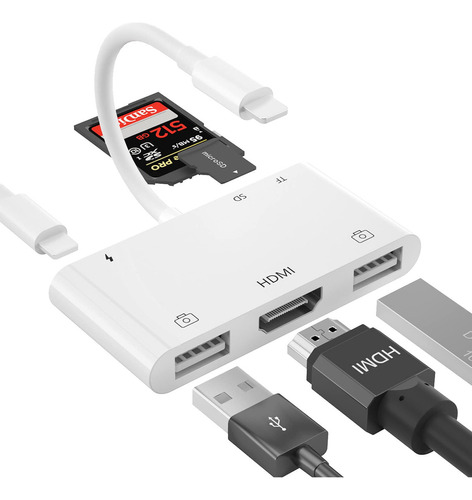 Adaptador Lightning A Hdmi Con Cámara Usb, Lector De Tarjeta