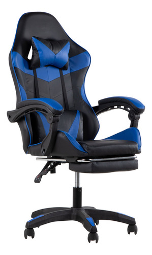 Silla de escritorio Kingshouse GAMERRED gamer ergonómica  negra y azul con tapizado de cuero sintético