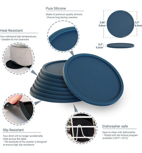 Barvivo Posavasos De Silicona Con Soporte Juego De 8 - Po...