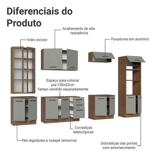 Armário De Cozinha Completa 340cm Agata Madesa 01 Cor Rustic/cinza