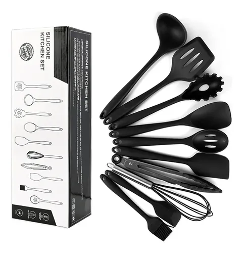 Kit 10 Peças Colheres De Silicone Cabo Inox Utensílios