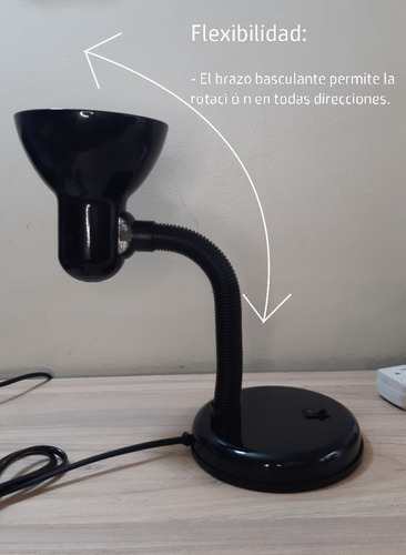 Imagen 5 de 9 de Lampara Escritorio Mesa Cuello Flexible Color De La Estructura Base Fija Negra