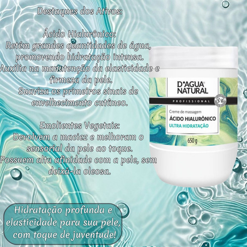 Creme De Massagem Acido Hialuronico 650g Dagua Natural