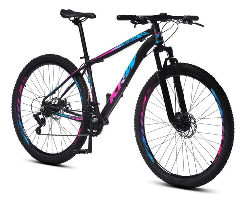 Bicicleta Aro 29 Krw Alumínio 21 Vel Freio A Disco X21 Cor Preto/rosa E Azul