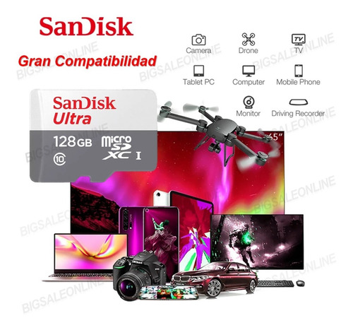 Memoria Sd 128gb Sandisk Celular Tablet Cámaras Wifi, Dron