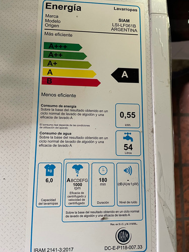 Lavarropas Automático Siam Hasta 6kg 220v Color Blanco Blanco (Usado)