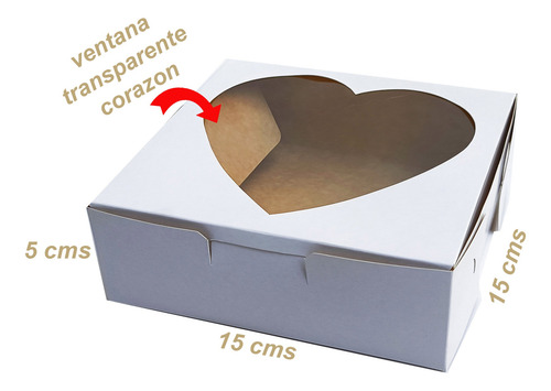 25 Cajas Blanca 15x15x5 Cms Con Ventana Corazon Mod 1961 Corazón Armado De 1 Solo Paso Cierre Pestaña