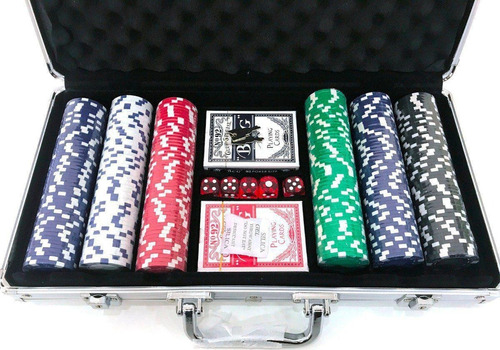 Maleta Jogo De Poker | 300 Fichas | 2 Baralhos | 5 Dados
