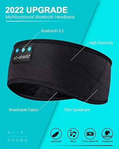 LC-dolida Auriculares para dormir, diadema con Bluetooth, banda acogedora,  auriculares inalámbricos, máscara para dormir con auriculares Bluetooth