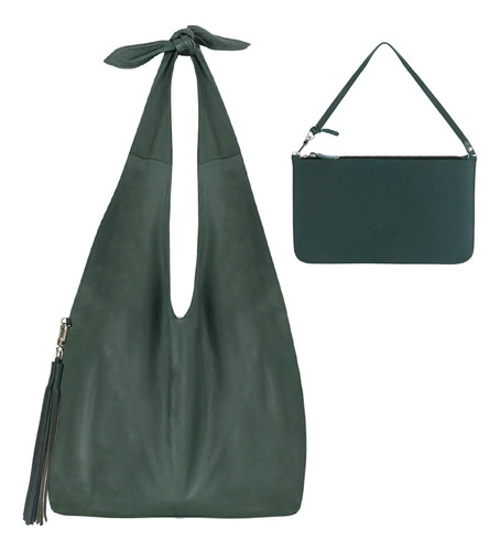 Bolso Estilo Hobo De Cuero Verde Alga Estilo À La Porte, 100