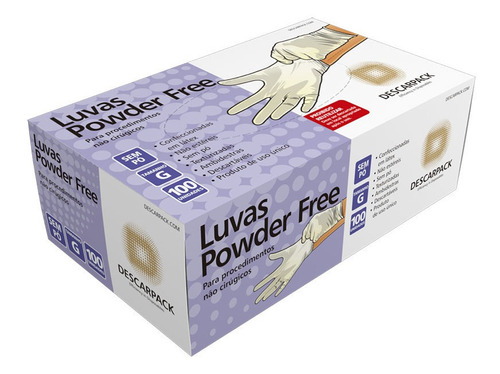 Luvas descartáveis antiderrapantes Descarpack Procedimento não cirúrgico cor branco tamanho  G de látex x 100 unidades 