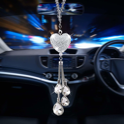 Jalii Bling White Heart Diamond Car Accessories Crystal Car 