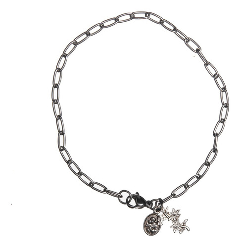 Pulseira Armazém Católico Religiosa Católica De Metal Inox Cor Prateado Tamanho Médio Para Adultos 21cm De Largo / 6cm De Diámetro