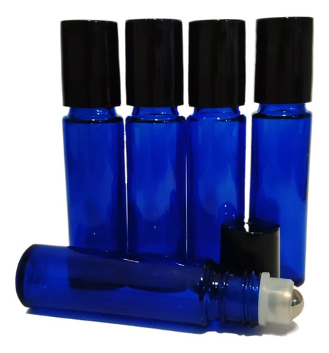 Frasco Roll On 10 Ml Azul Vidrio Canica Metálica (10 Pzs)