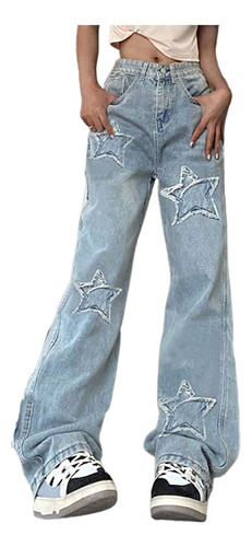 Jeans Rectos Con Estampado De Estrellas (sin Cinturón)