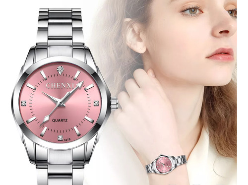 Reloj Dama Acero Inoxidable Fondo Rosa