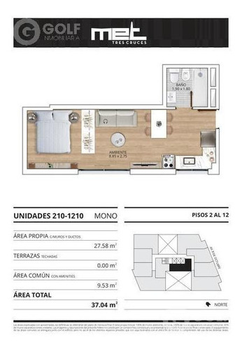 Vendo Monoambiente Contrafrente, Garaje Opcional, En Construcción, Tres Cruces