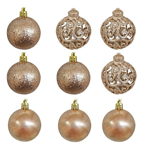 Bola De Natal Textura Arabescos Champanhe Com 9 Pçs 6cm