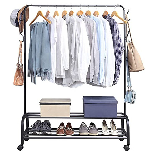 Clothes Rack With Shelves, Freestanding Garment Rack Wi...